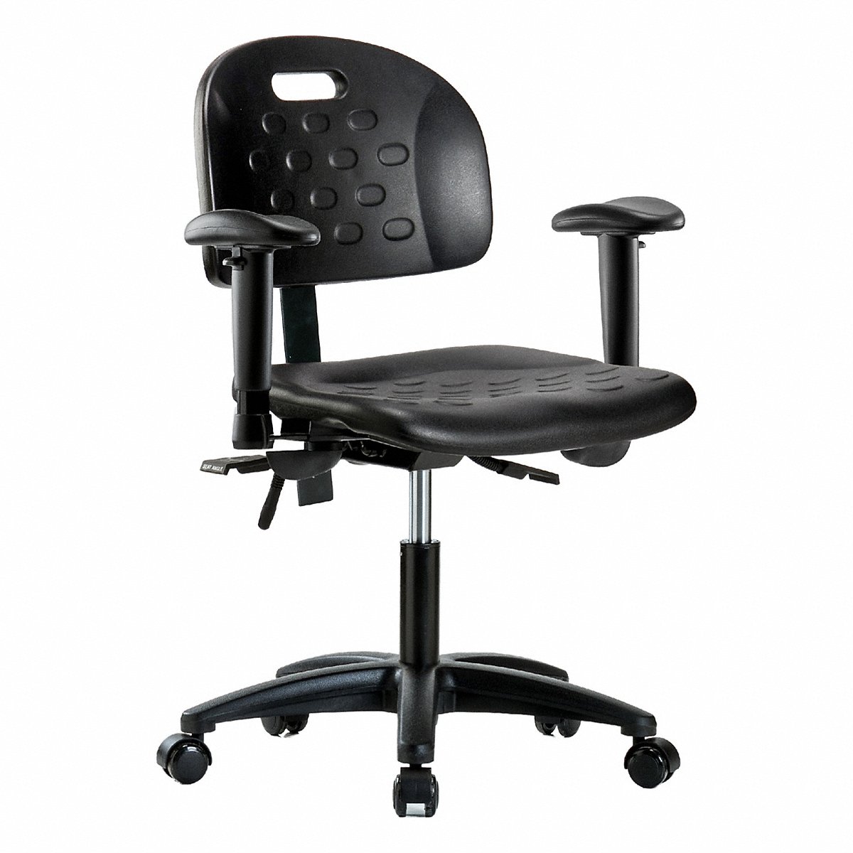 E Com Seating Poly Chair, Low, Arms, Casters, Black (BR-HPDHCH-RG-T0-A1-RC-BLK)