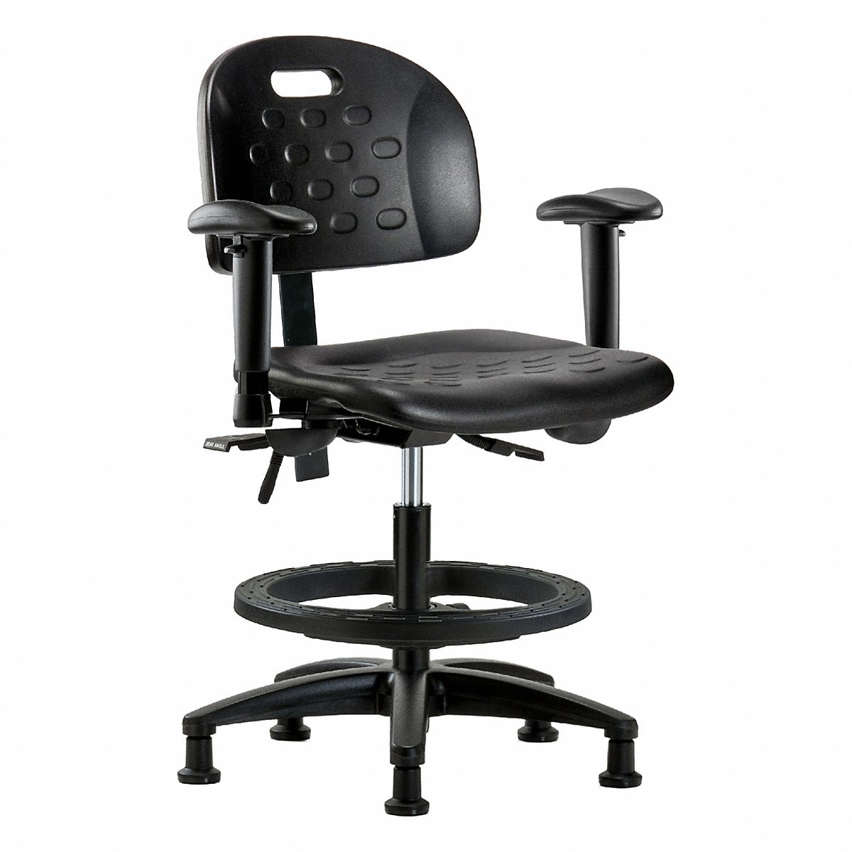 E Com Seating Poly Chair, Med, Arms, Glides, Black (BR-HPMBCH-RG-T0-A1-NF-RG-BLK)