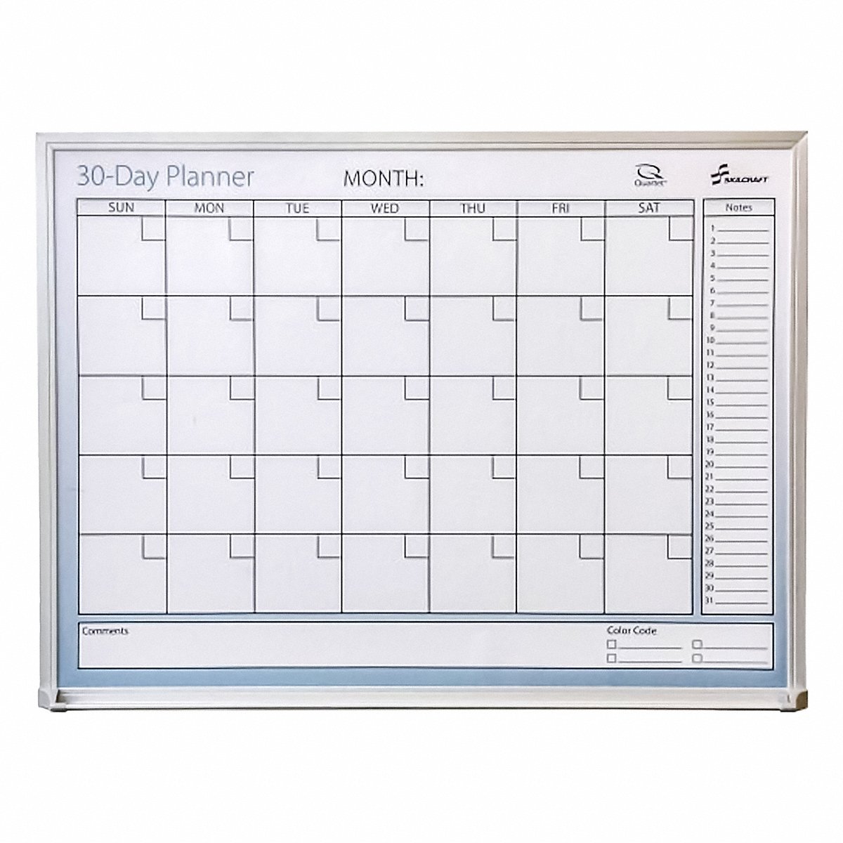 AbilityOne - Quartet®/SKILCRAFT® Dry Erase 30-Day Monthly Control Planner Boards with Aluminum Frame, 36" x 24" 7520-01-223-9896