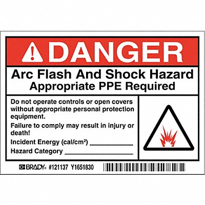 Arc Flash Label 3-1/2 in H PK100
