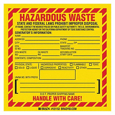 California Hazardous Waste Label PK100