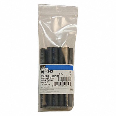 Shrink Tubing 0.4in ID Black 6in PK10