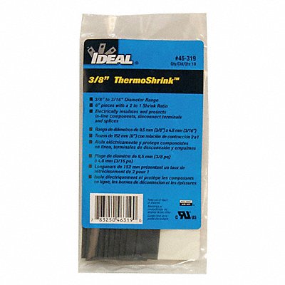 Shrink Tubing 0.421in ID Black 6in PK10