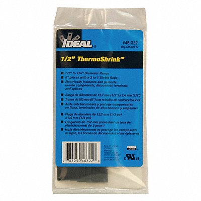 Shrink Tubing 0.539in ID Black 6in PK5