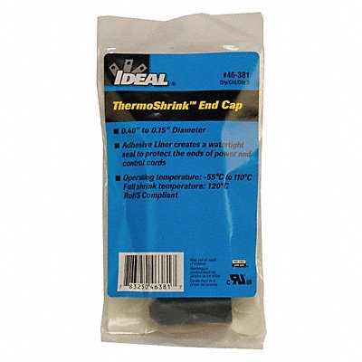 Shrink End Cap 0.55in ID Blk 1-3/4in PK5