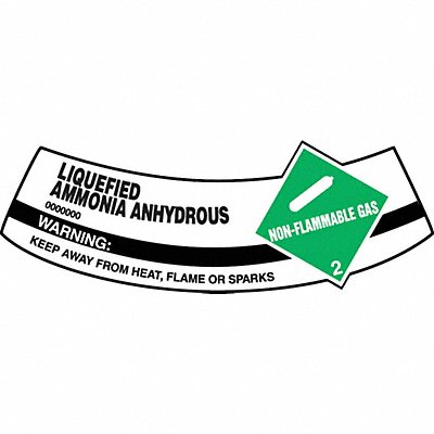 Cylinder Label Vinyl 5-1/4 x2 In Ammonia