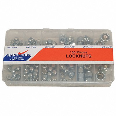 Hex Locknut Kit Asst,150 Pcs,6 Szs