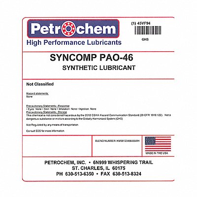 Compressor Oil 5gal Pail Polyalphaolefin