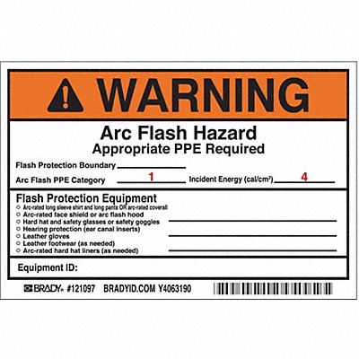 Arc Flash Protection Label 4 in H PK5