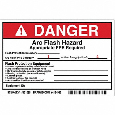 Arc Flash Protection Label 4 in H PK5