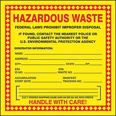 Hazardous Waste Label 6 in H PK25