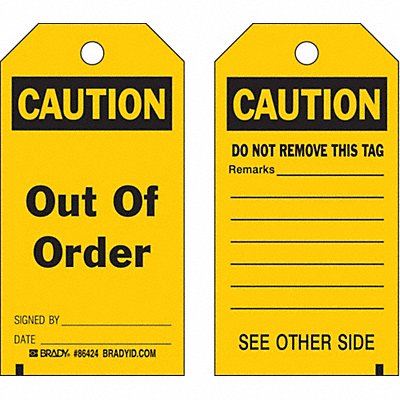 Caut Tag 5-3/4 x 3 In Bk/Yel PK100