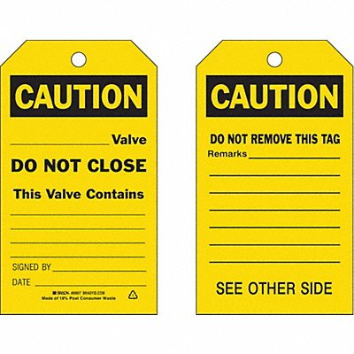 Caut Tag 7 x 4 In Bk/Yel 3/8 In PK10