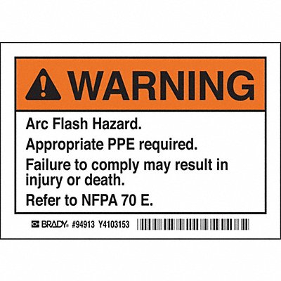 Arc Flash Warning Label 3-1/2 in H PK5