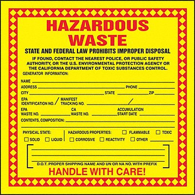 California Hazardous Waste Label PK250